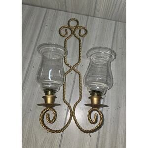 Vintage Gold Twisted Rope Wall Sconce Double Candle Holder Clear Votives